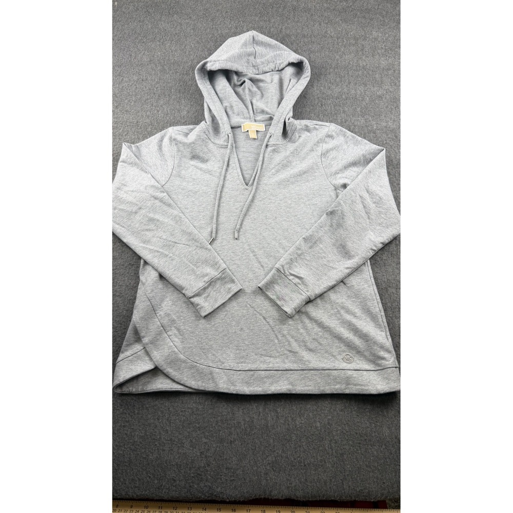 Michael Kors Hoodie Women Size M Gray V-Neck Tulip Hem Pullover Sweatshirt